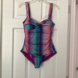 Multicolored one-piece Tommy Brahma swimsuit, size 10